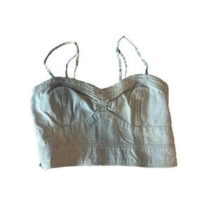 American Eagle Light Wash Denim Crop Top Bustier Size XS/S Ruched Floral Cottage
